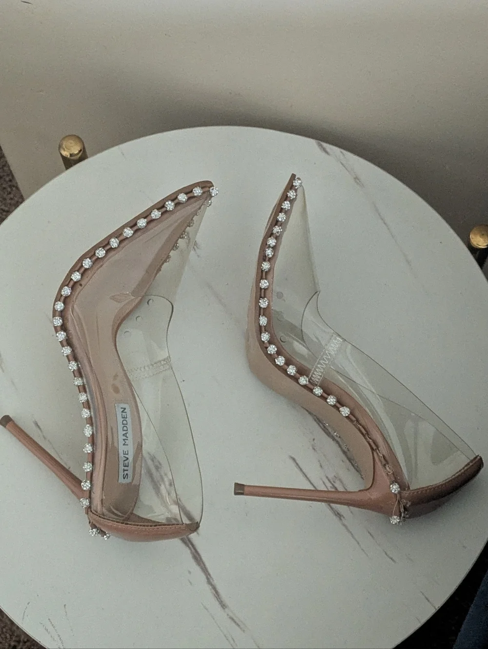 Steve Madden Nude Clear Pointed Toe Pumps with Crystal Trim - Picture 7 of 14
